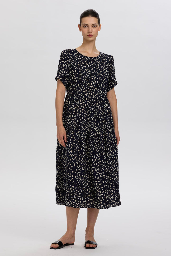 Hana Abstract Botanical Pattern Print Midi Dress