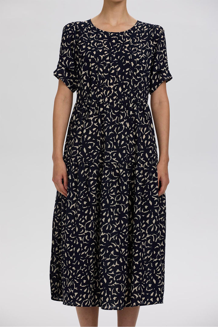 Hana Abstract Botanical Pattern Print Midi Dress