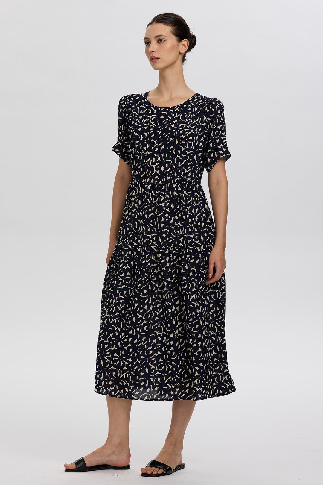 Hana Abstract Botanical Pattern Print Midi Dress