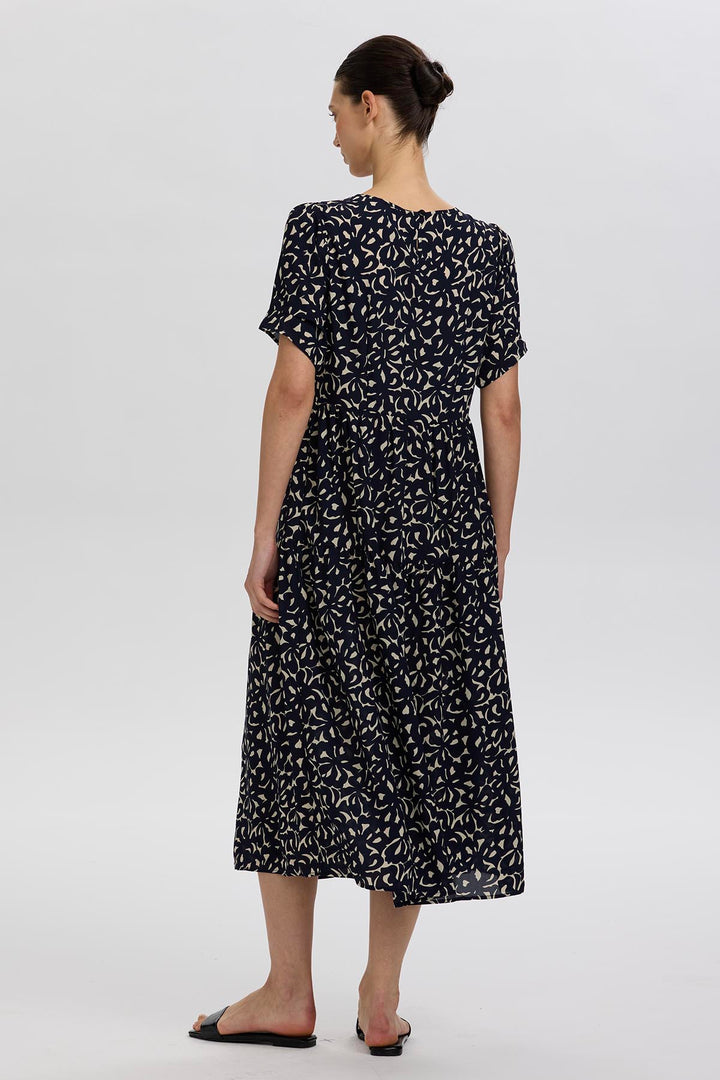 Hana Abstract Botanical Pattern Print Midi Dress