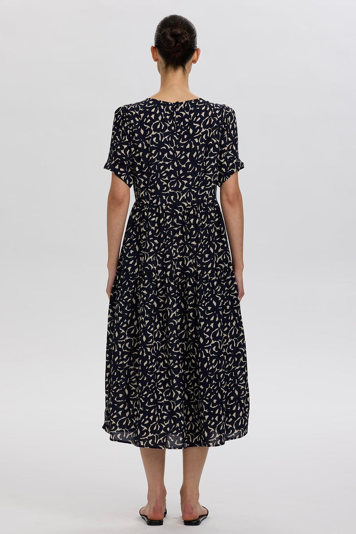 Hana Abstract Botanical Pattern Print Midi Dress