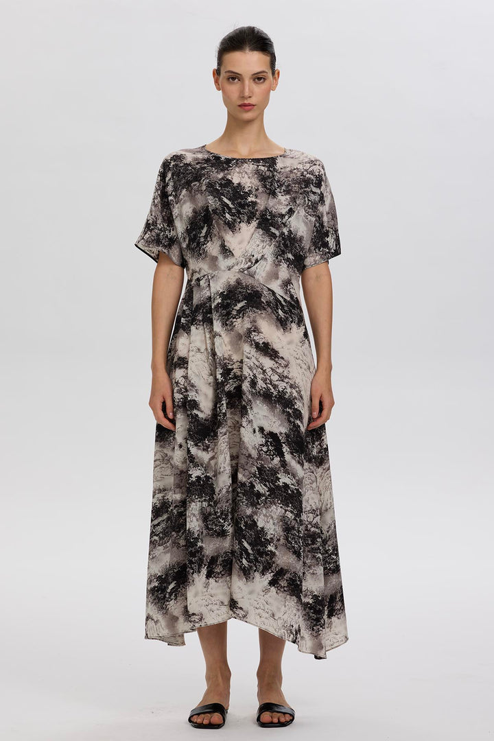 Celestine Ink Wash Abstract Print Midi Dress