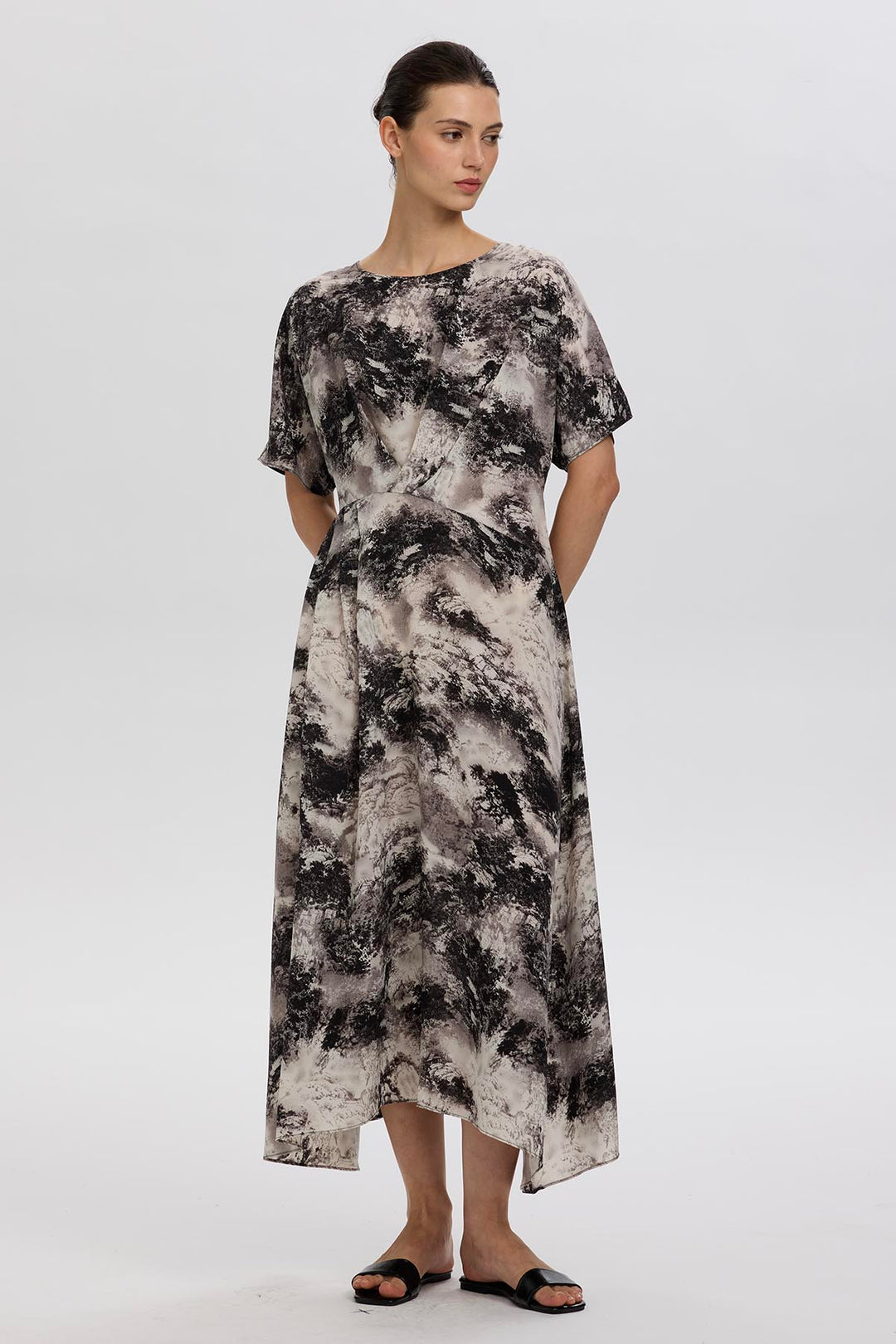 Celestine Ink Wash Abstract Print Midi Dress