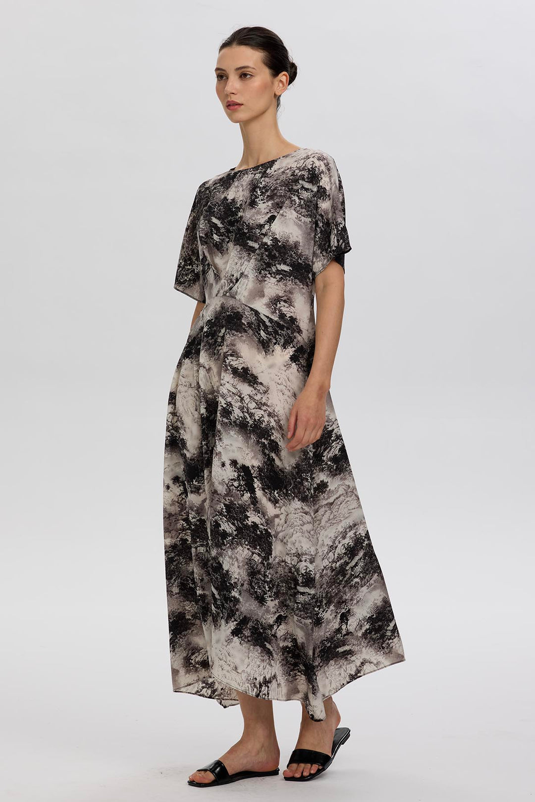 Celestine Ink Wash Abstract Print Midi Dress