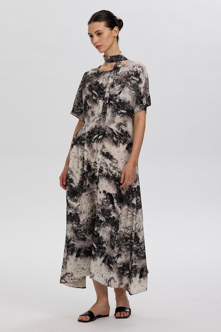 Celestine Ink Wash Abstract Print Midi Dress