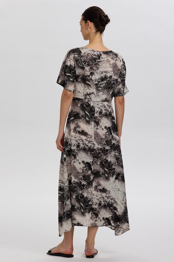 Celestine Ink Wash Abstract Print Midi Dress