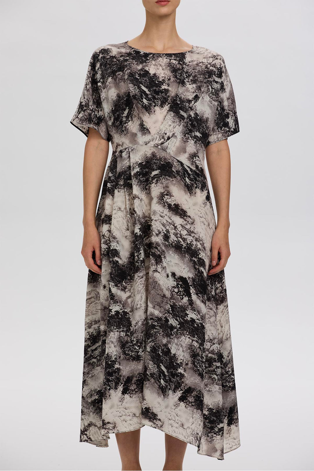 Celestine Ink Wash Abstract Print Midi Dress