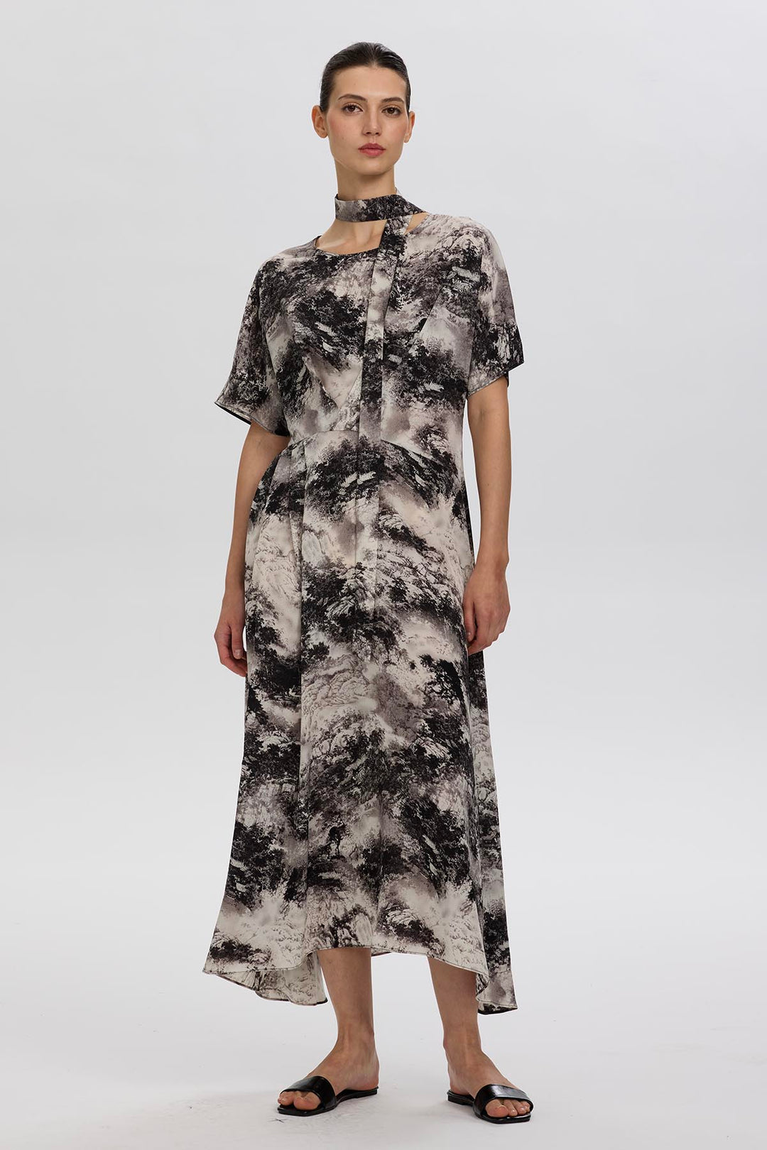 Celestine Ink Wash Abstract Print Midi Dress