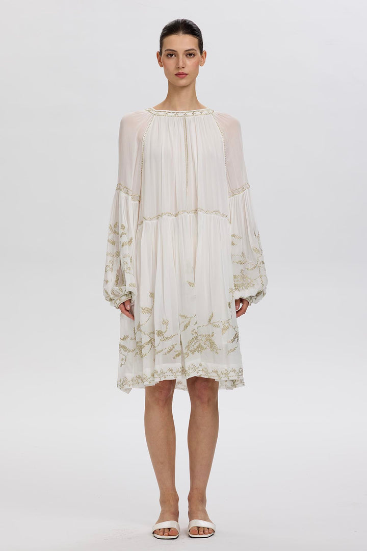 Felicity Ethnic Embroidery Silk Mini Dress