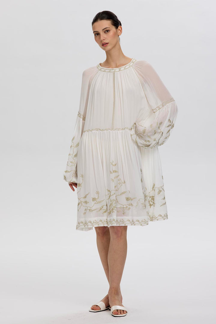 Felicity Ethnic Embroidery Silk Mini Dress