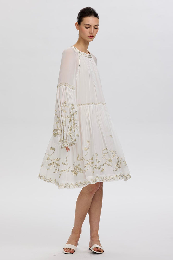 Felicity Ethnic Embroidery Silk Mini Dress