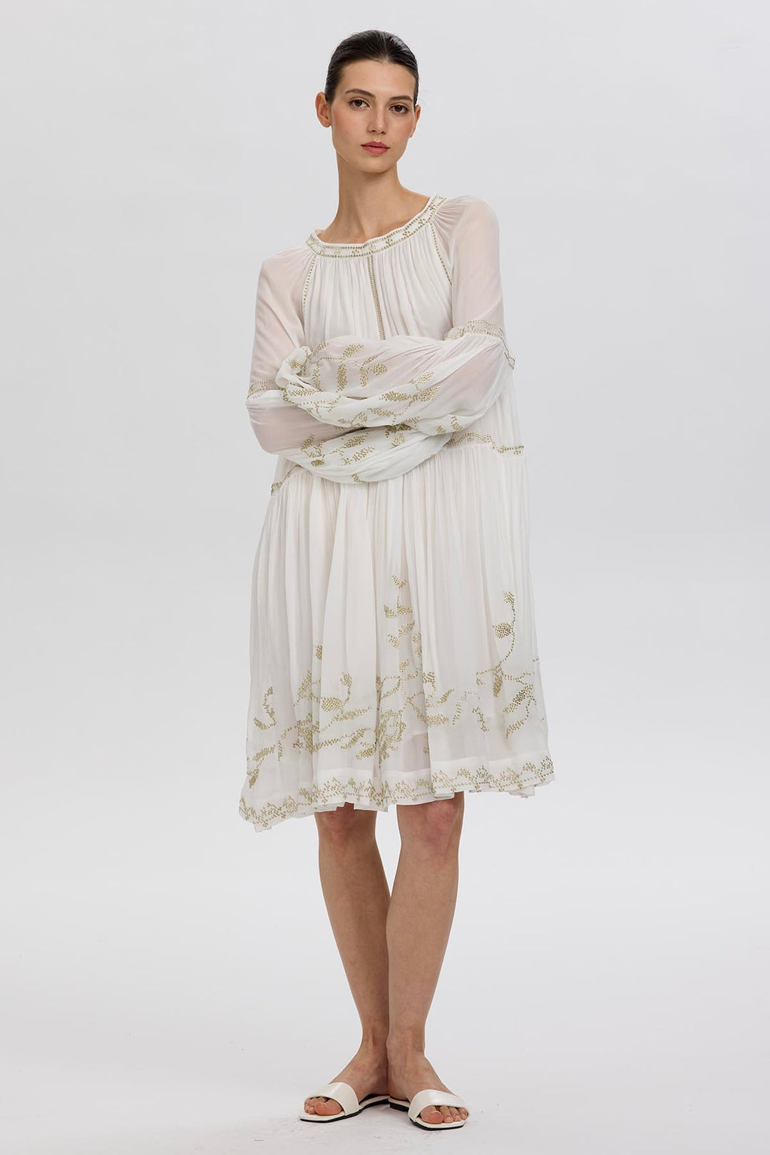 Felicity Ethnic Embroidery Silk Mini Dress