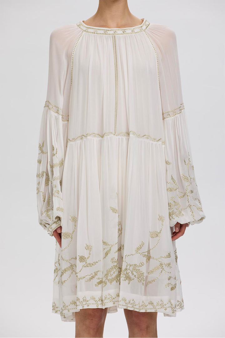 Felicity Ethnic Embroidery Silk Mini Dress