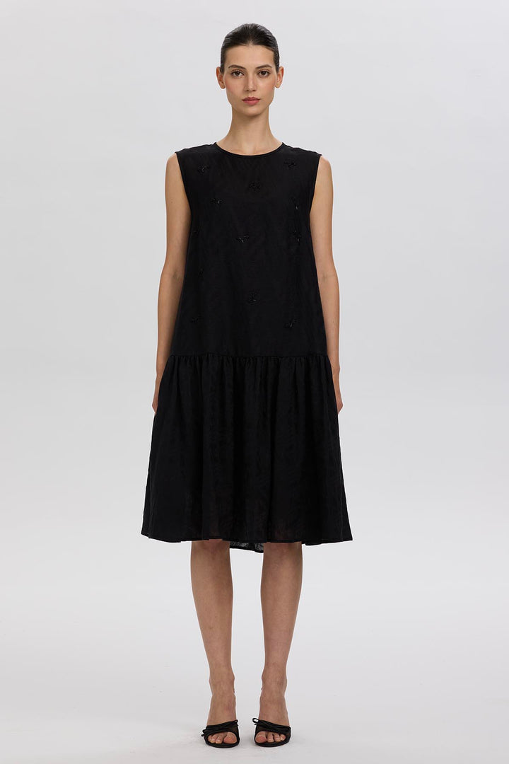 Cobble Sleeveless Black Mini Dress