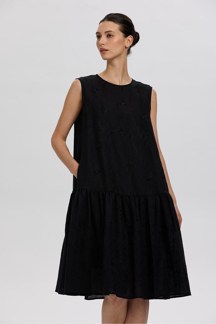 Cobble Sleeveless Black Mini Dress