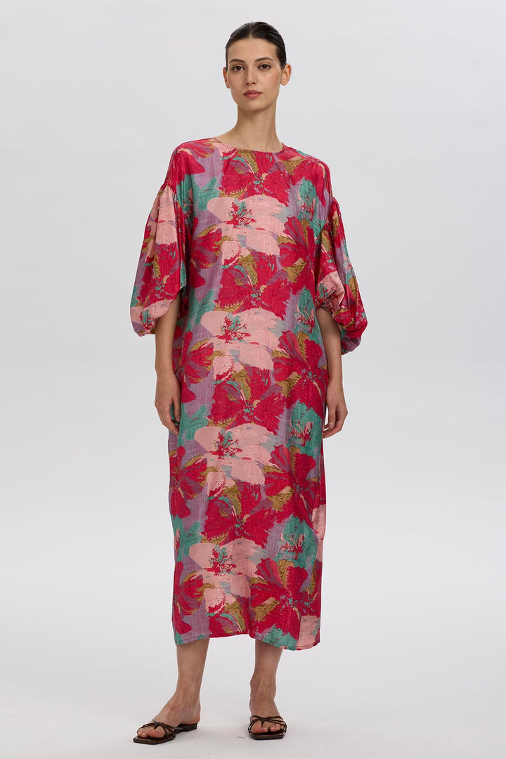 Amber Multicolor Artistic Floral Silk Dress