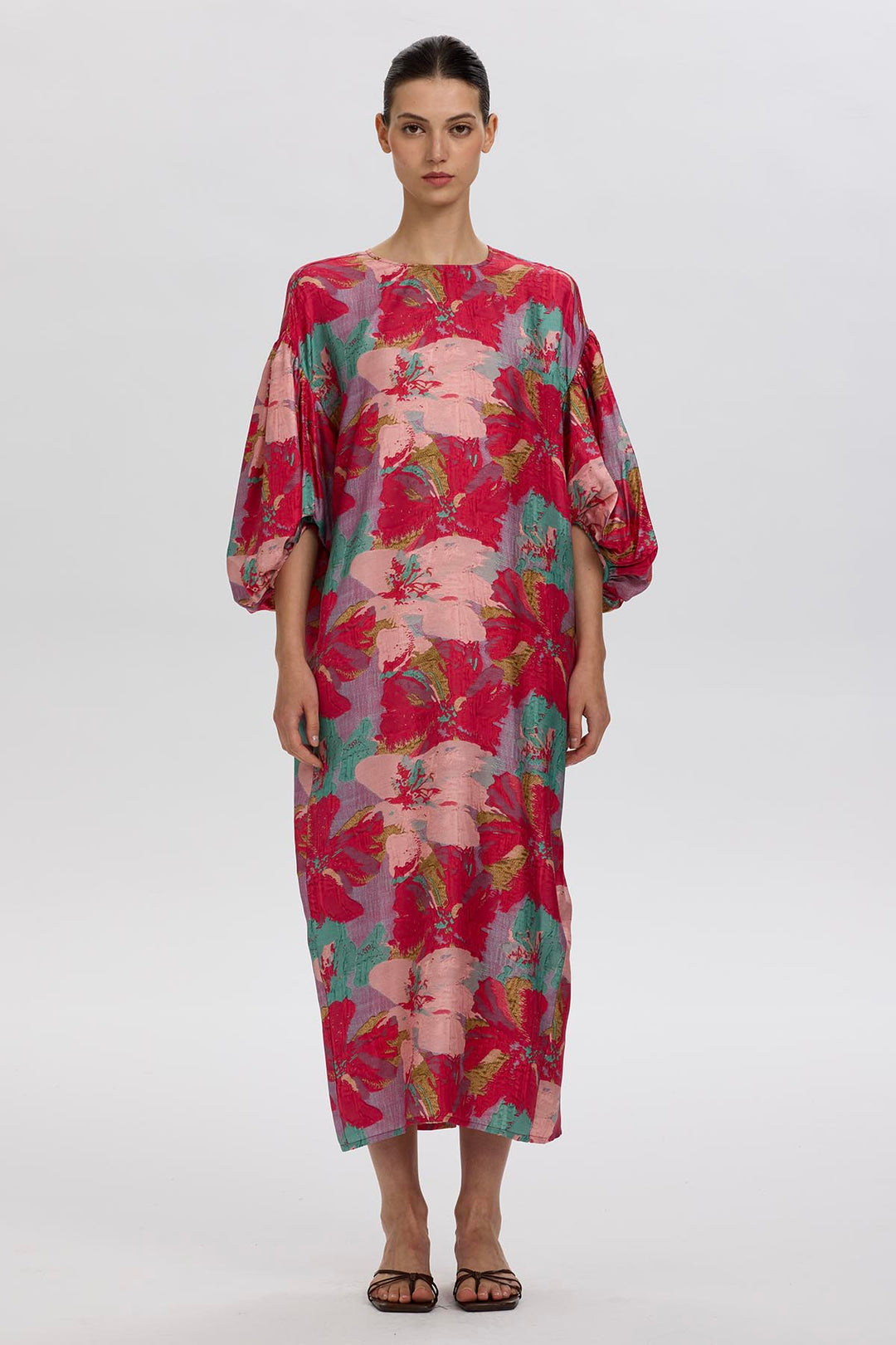 Amber Multicolor Artistic Floral Silk Dress