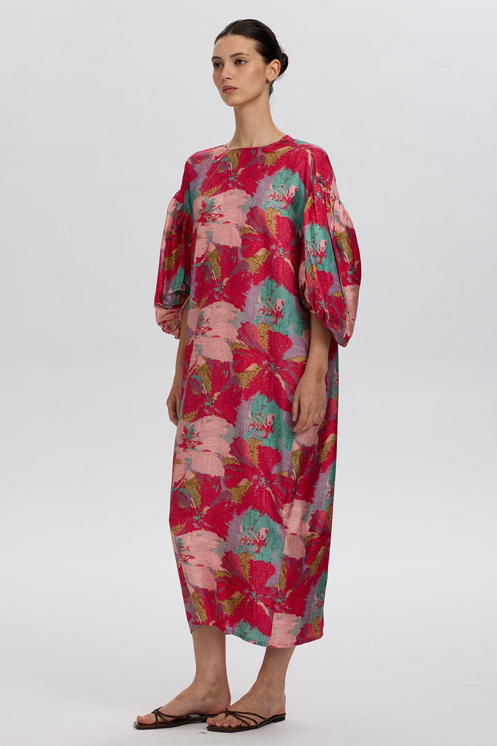 Amber Multicolor Artistic Floral Silk Dress