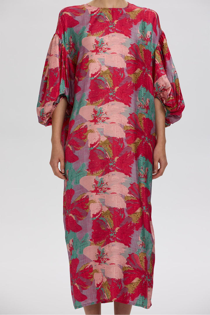 Amber Multicolor Artistic Floral Silk Dress