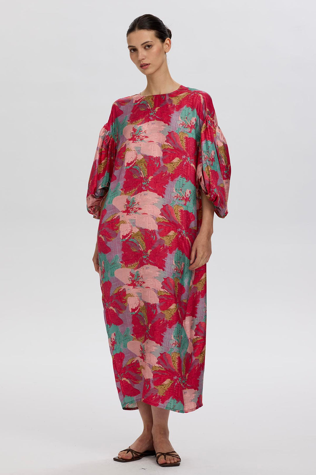 Amber Multicolor Artistic Floral Silk Dress