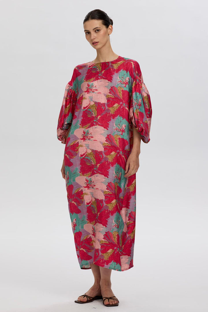 Amber Multicolor Artistic Floral Silk Dress