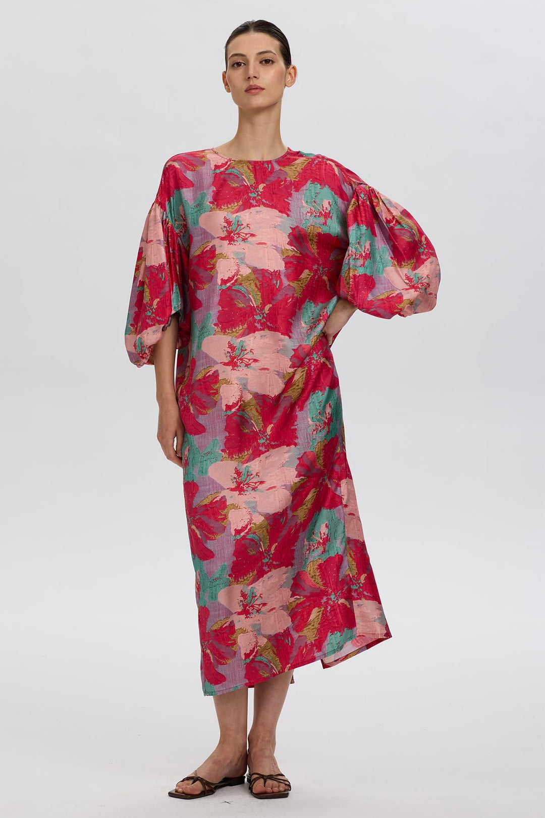 Amber Multicolor Artistic Floral Silk Dress
