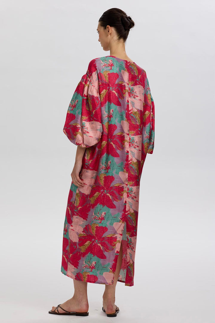 Amber Multicolor Artistic Floral Silk Dress