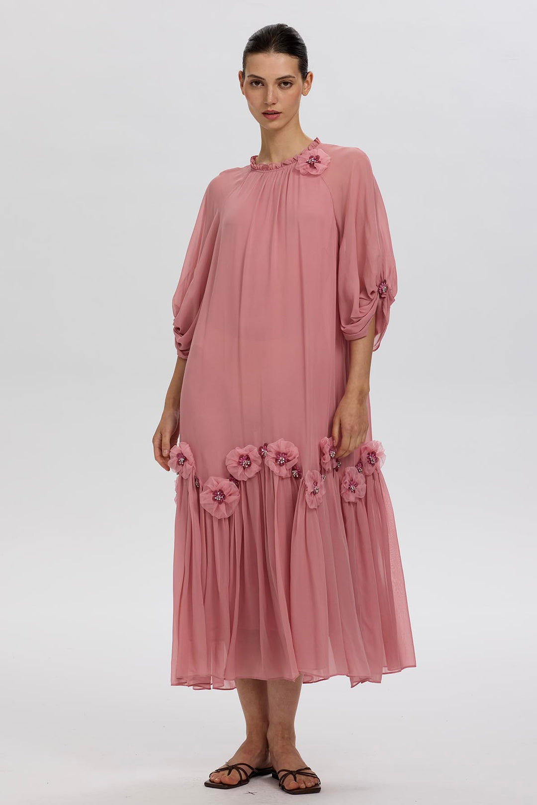 Magda Handcrafted Flowers Silk Dress