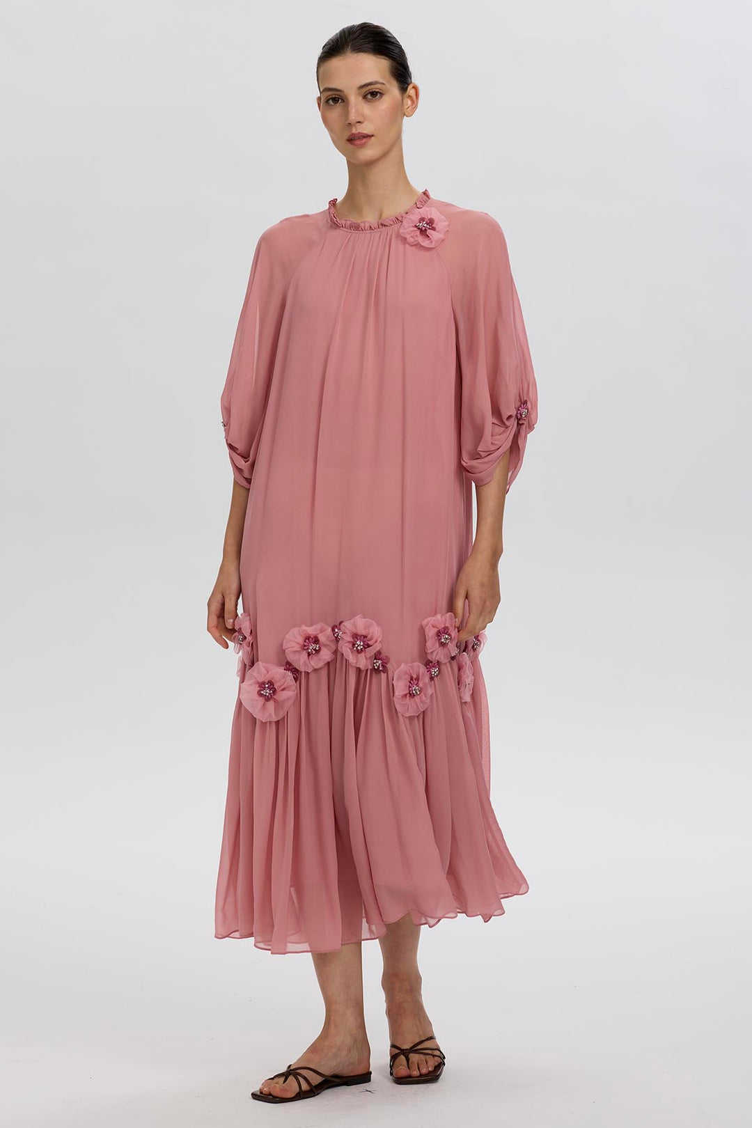 Magda Handcrafted Flowers Silk Dress