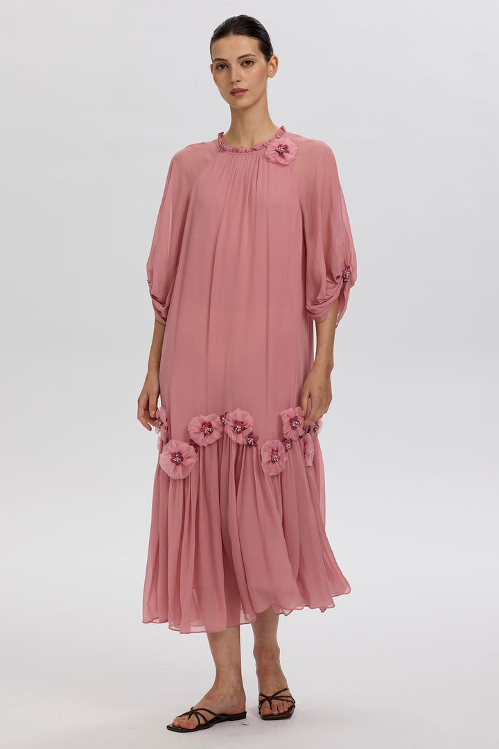 Magda Handcrafted Flowers Silk Dress