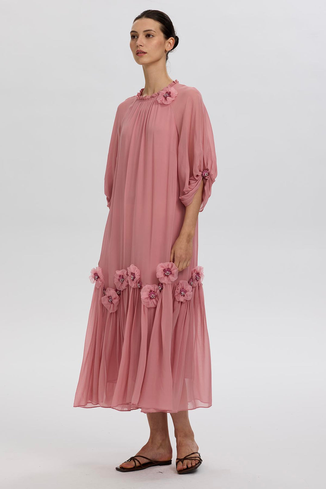 Magda Handcrafted Flowers Silk Dress
