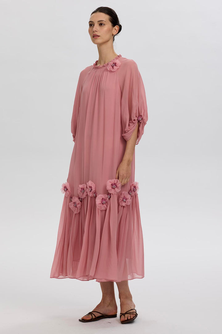 Magda Handcrafted Flowers Silk Dress