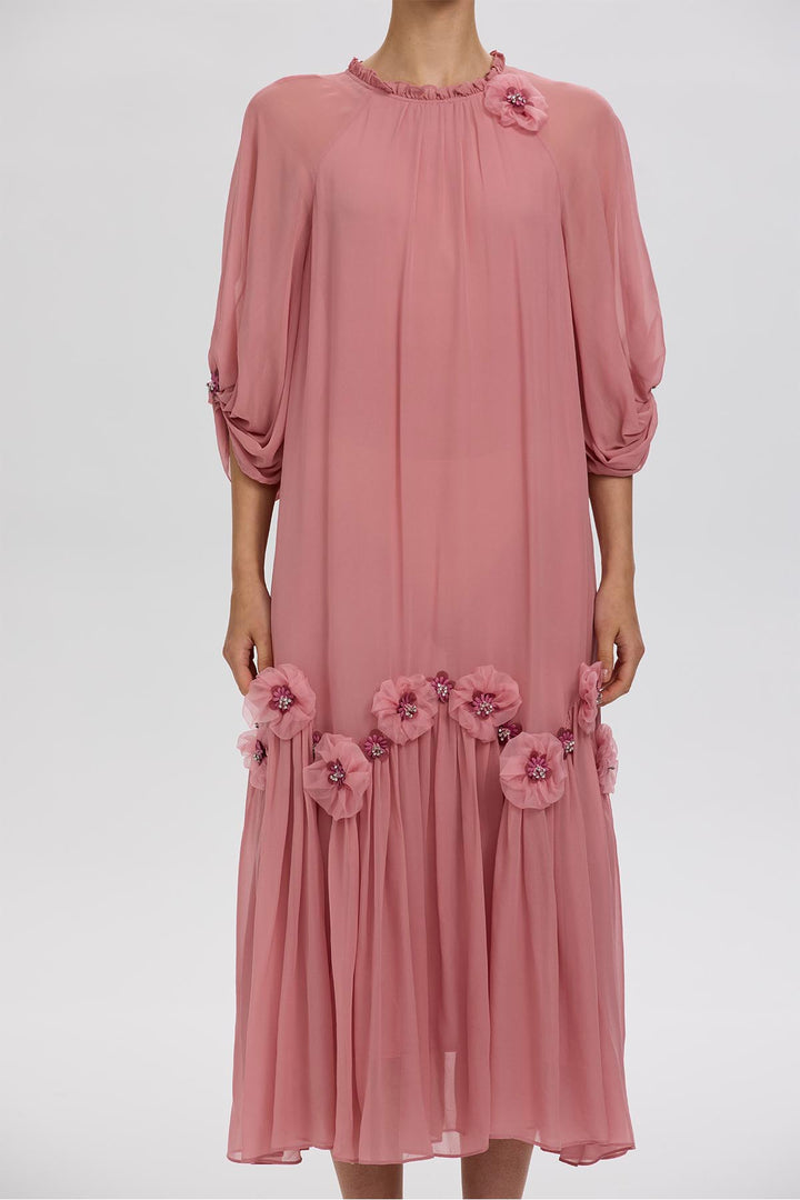 Magda Handcrafted Flowers Silk Dress