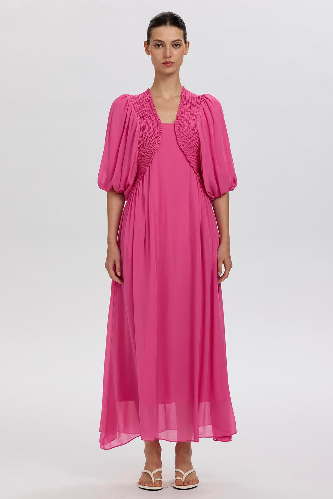 Vivienne Pleated Detail Puff Sleeve Dress