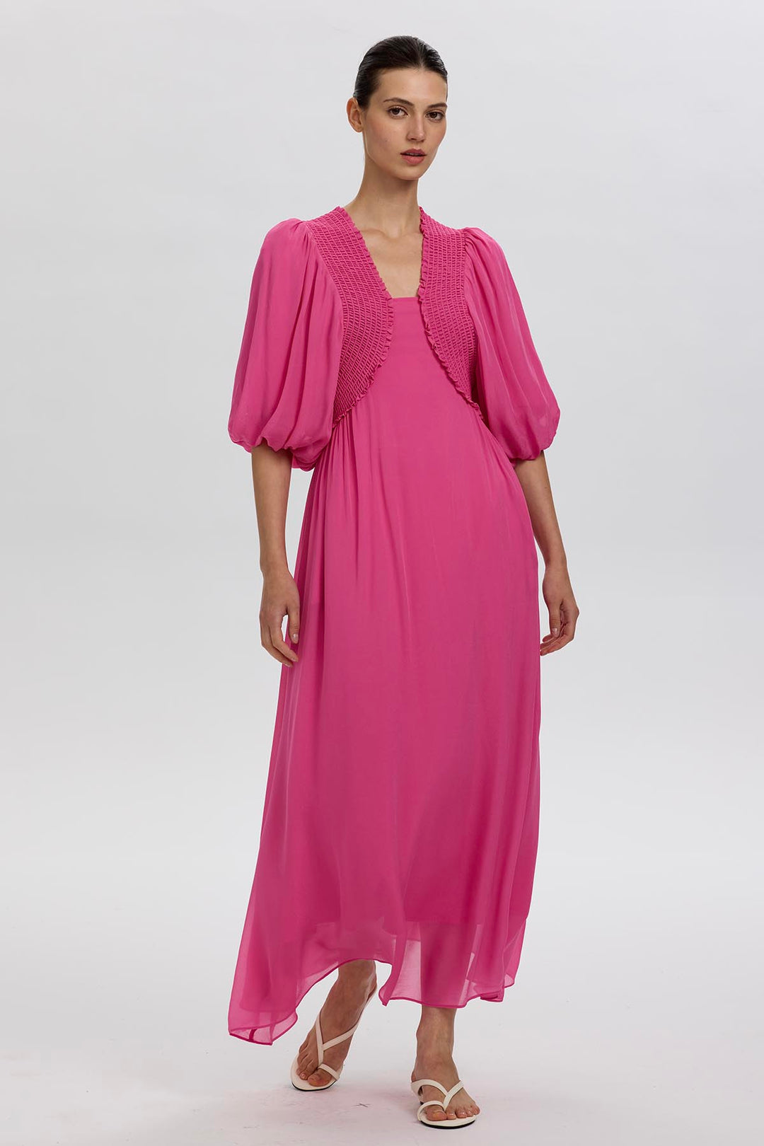 Vivienne Pleated Detail Puff Sleeve Dress