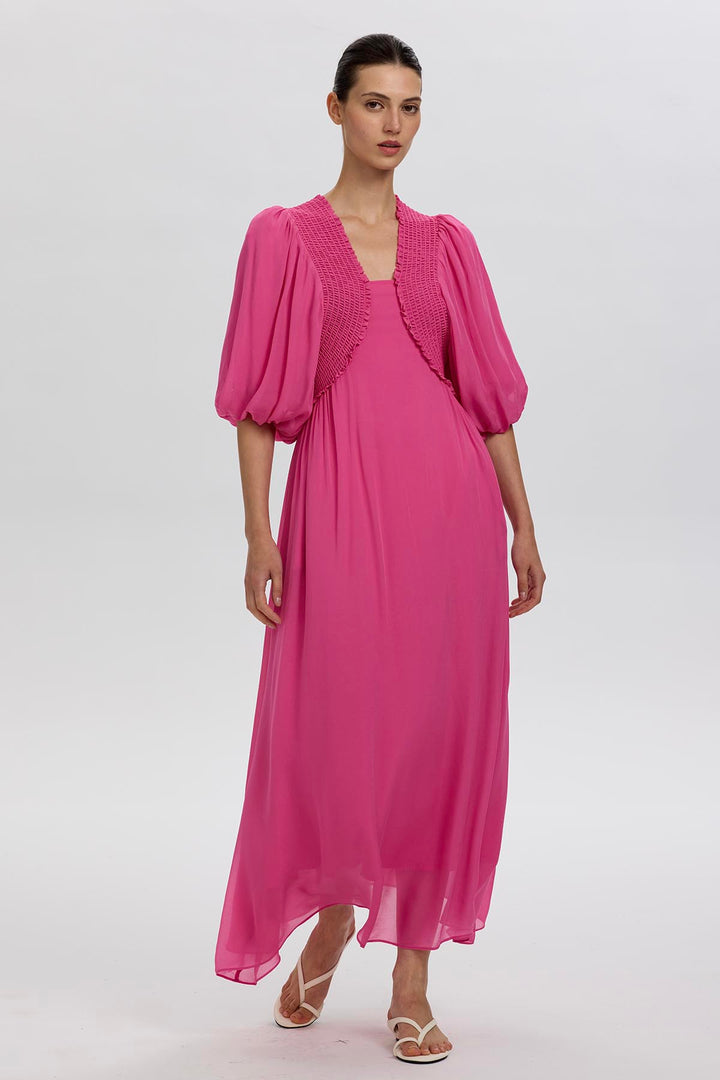 Vivienne Pleated Detail Puff Sleeve Dress