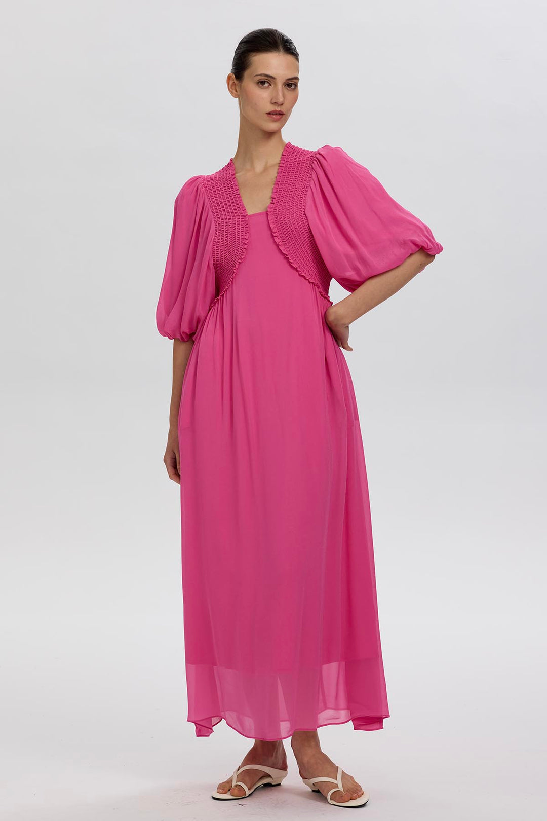 Vivienne Pleated Detail Puff Sleeve Dress