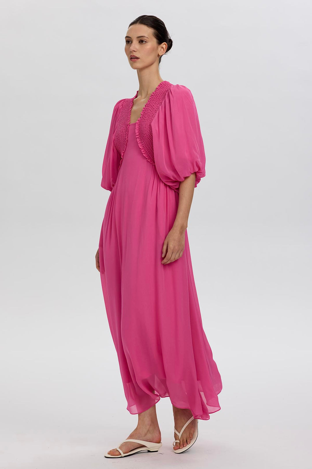 Vivienne Pleated Detail Puff Sleeve Dress