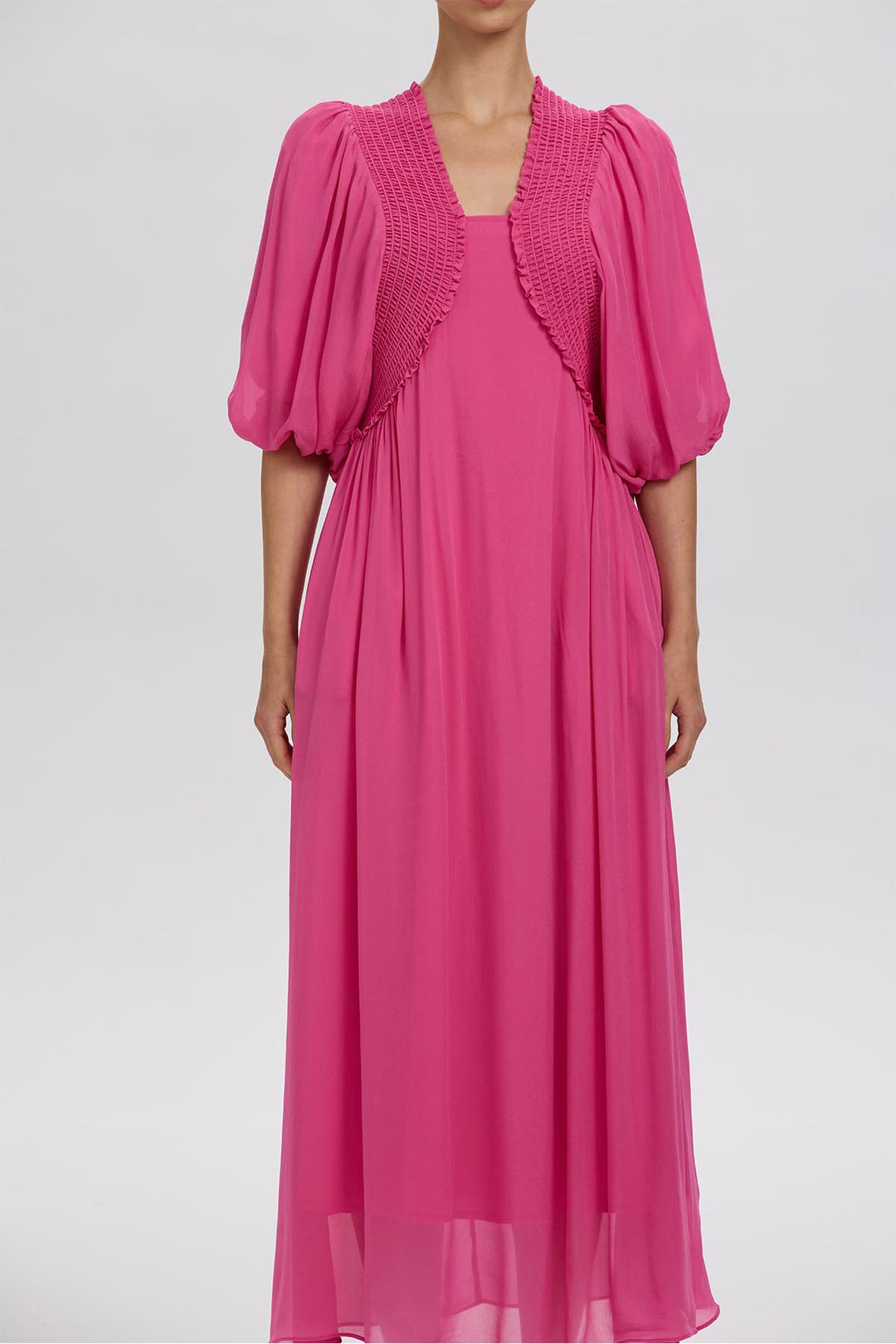 Vivienne Pleated Detail Puff Sleeve Dress