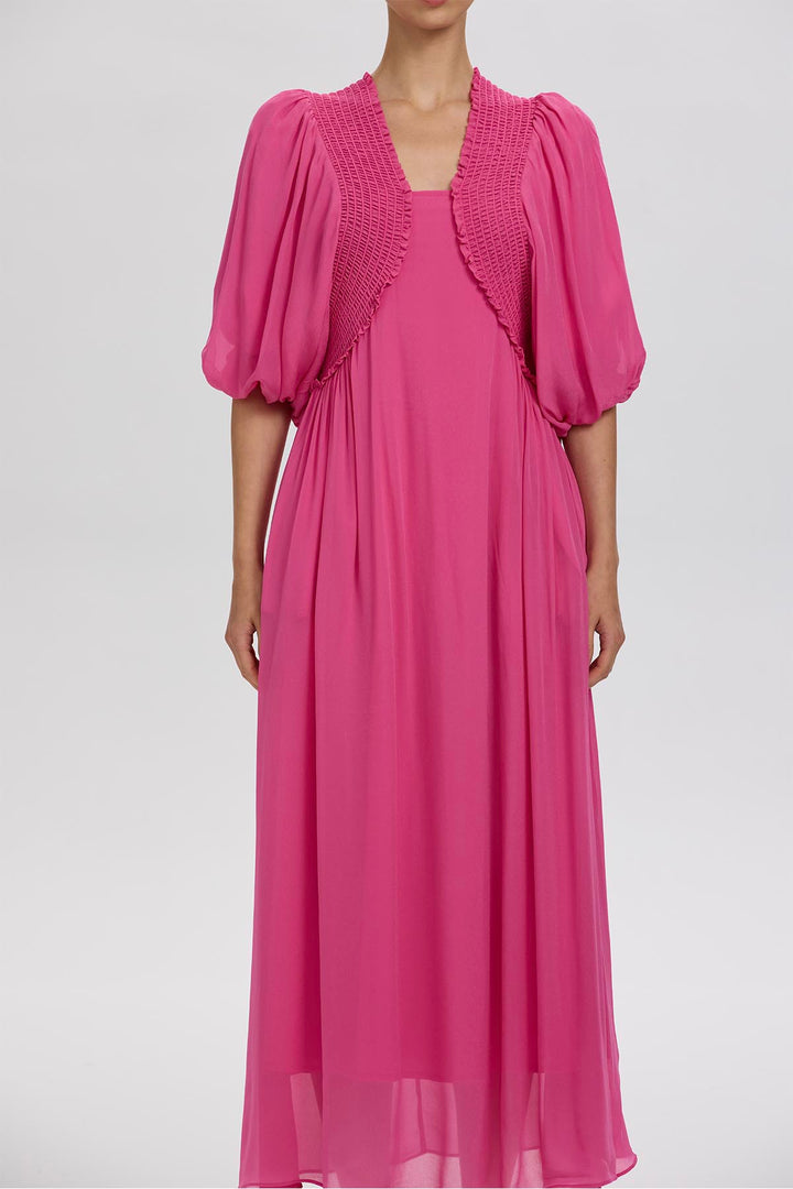 Vivienne Pleated Detail Puff Sleeve Dress