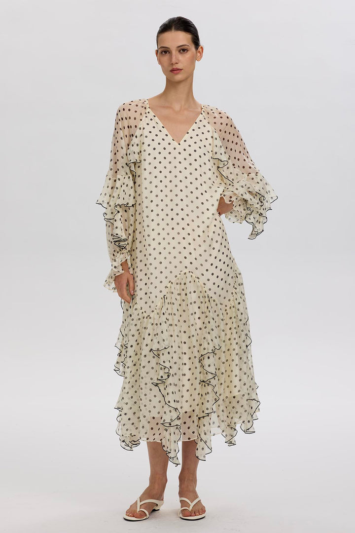 Sammie Ruffled Polka Dot Silk Dress
