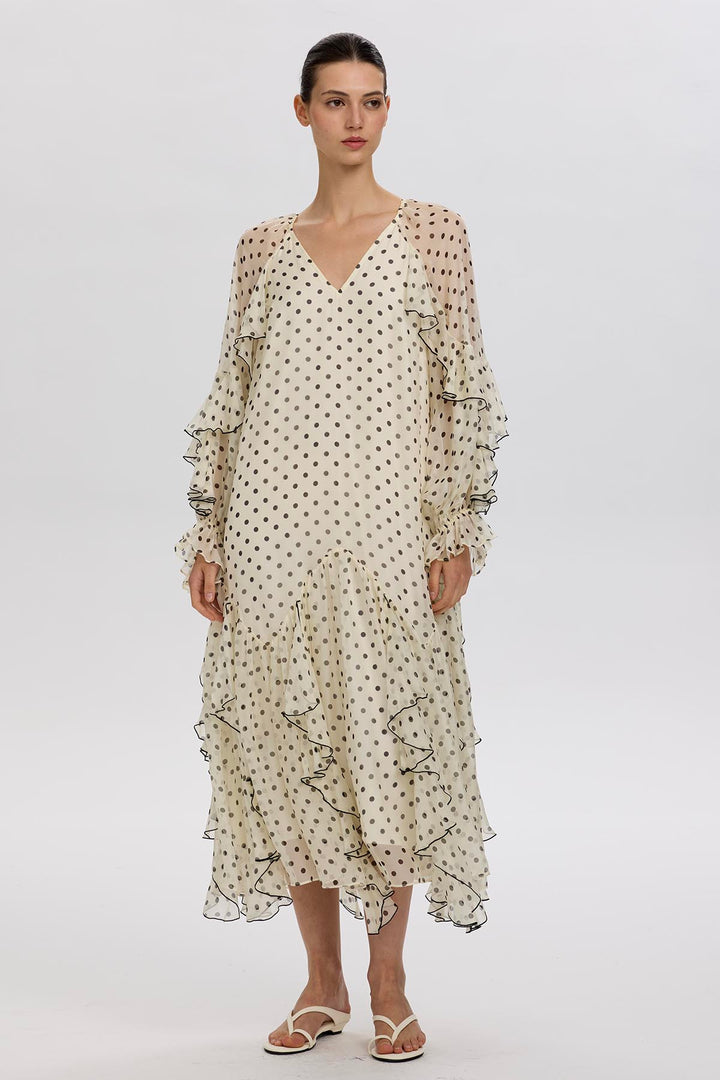 Sammie Ruffled Polka Dot Silk Dress