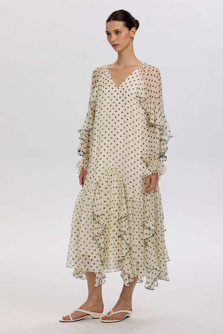 Sammie Ruffled Polka Dot Silk Dress