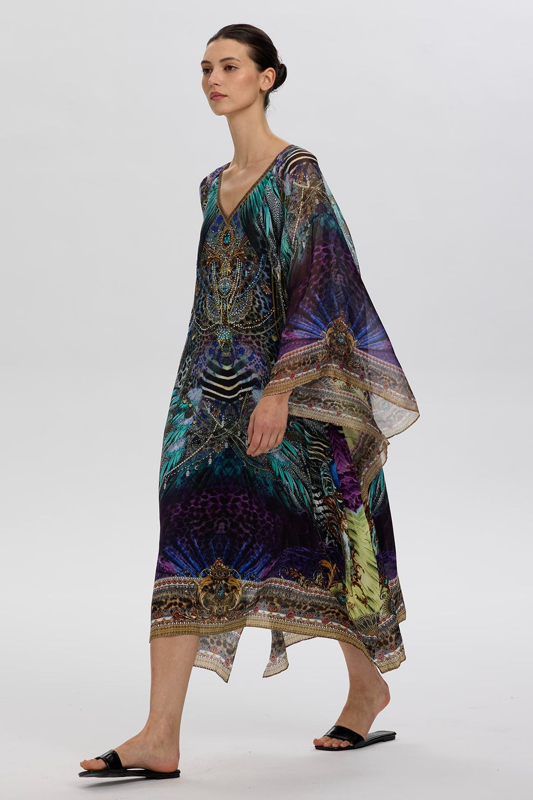 Gia V-Neck Casual Print Silk Dress