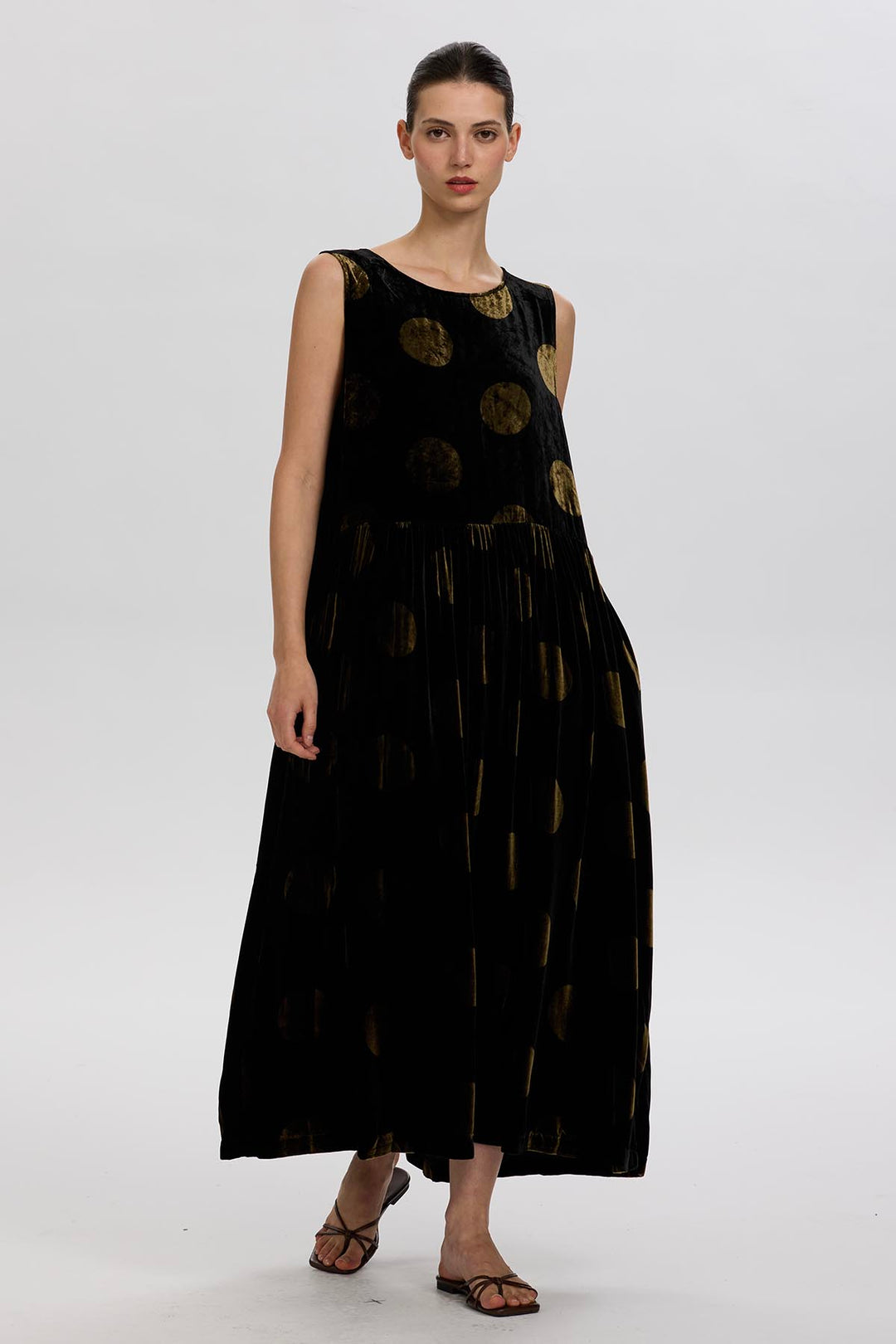 Bethany Sleeveless Polka Dot Velvet Dress