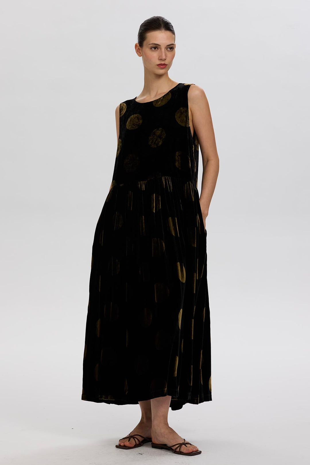 Bethany Sleeveless Polka Dot Velvet Dress