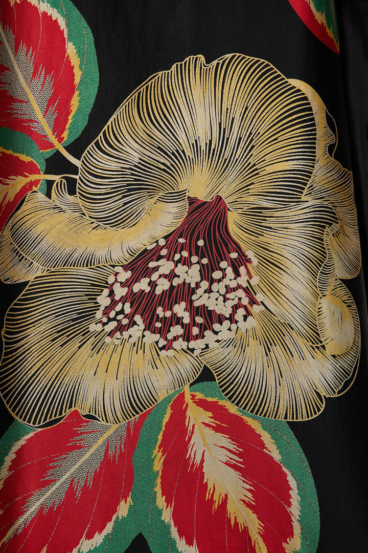 Vestido maxi de seda aconchegante com estampa floral - vermelho