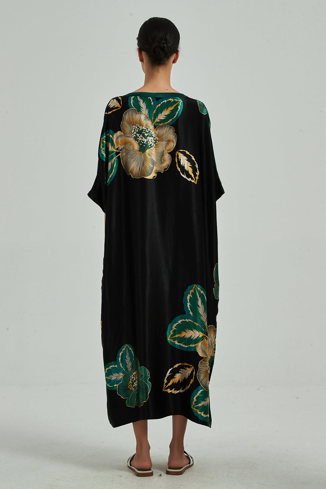 Robe longue confortable en soie à imprimé floral