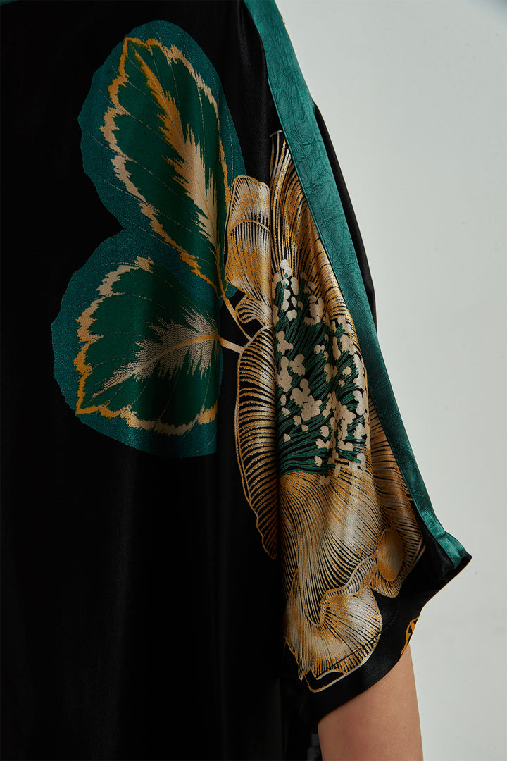 Robe longue confortable en soie à imprimé floral