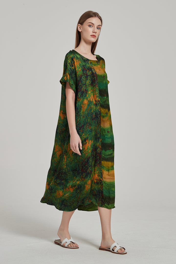 Kurzärmliges Seidenkleid im Designer-Stil